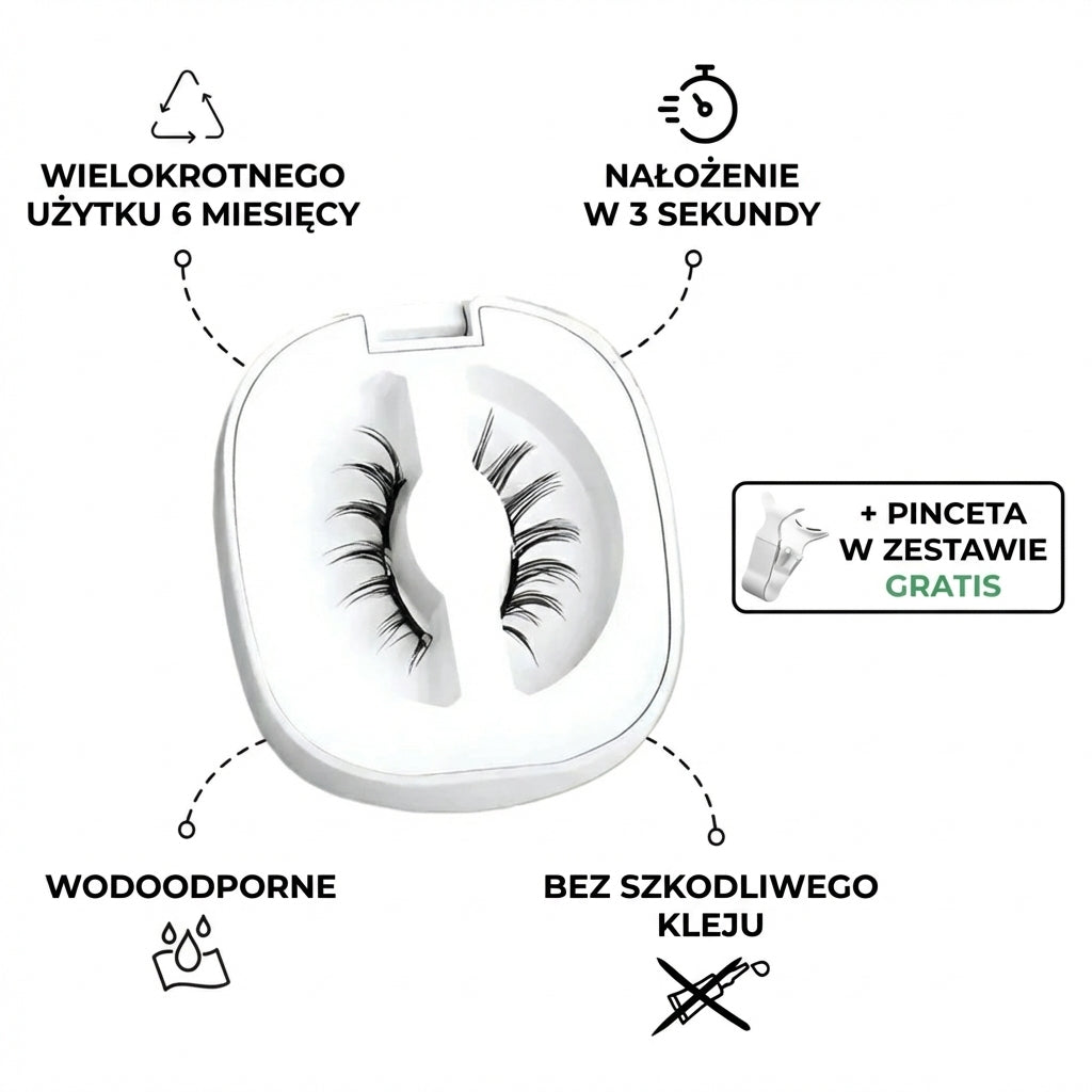 Rzęsy magnetyczne wielokrotnego użytku | Aplikacja bez kleju